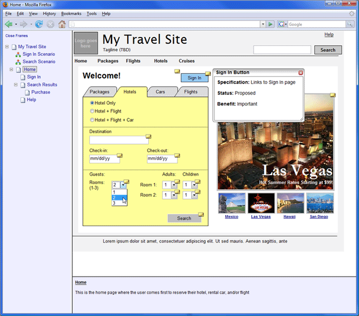 axure prototype travel site