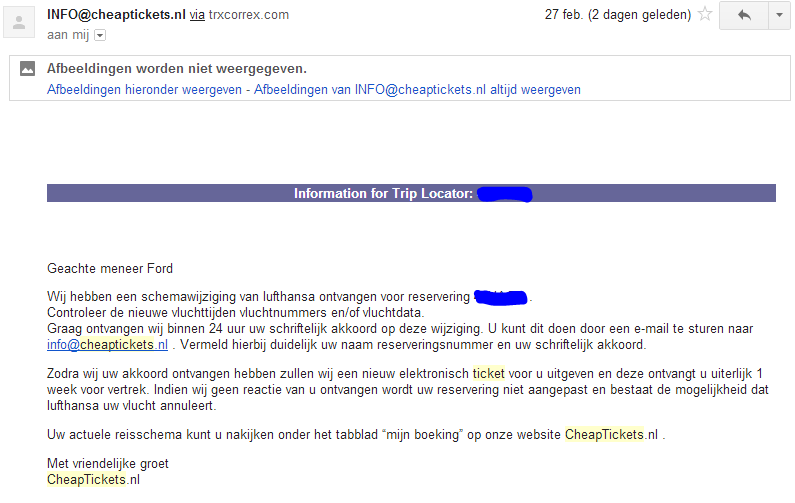 voorbeeld slechte e-mail cheaptickets.nl
